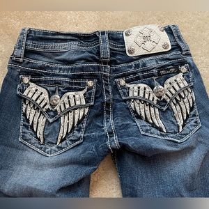 Girl’s Miss Me Jeans  Rhinestone Angel Wings Bermuda Denim Shorts - Kids Size 10